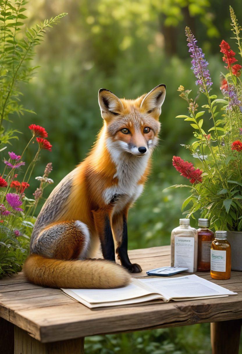 A serene nature scene depicting a variety of foxes in a rehabilitation center, with caregivers gently tending to injured wildlife, surrounded by vibrant flora. Soft sunlight filtering through trees, highlighting the compassionate interactions. Include elements like a medical kit and educational materials on wildlife care. The atmosphere should evoke hope and healing. super-realistic. vibrant colors. peaceful background.